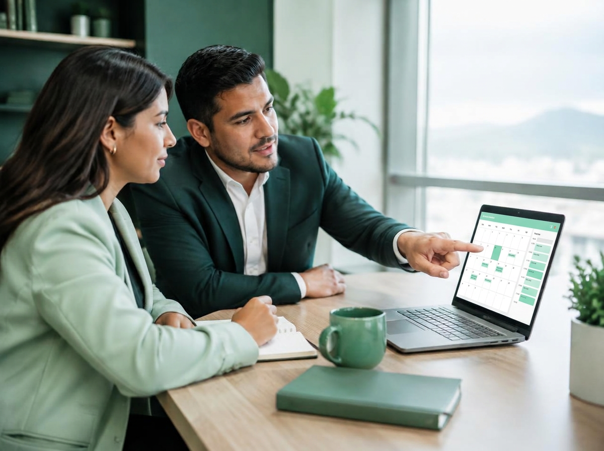 Asesores de Netsoft agendando una sesión estratégica en un calendario